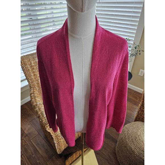 Eileen Fisher 100% Linen Drape Front Open Cardigan Sweater Women's Size L Pink - Picture 2 of 9